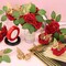 Bouquet Wrapping Paper with Artificial Foam Roses Red Flowers with Stems Gold Butterfly